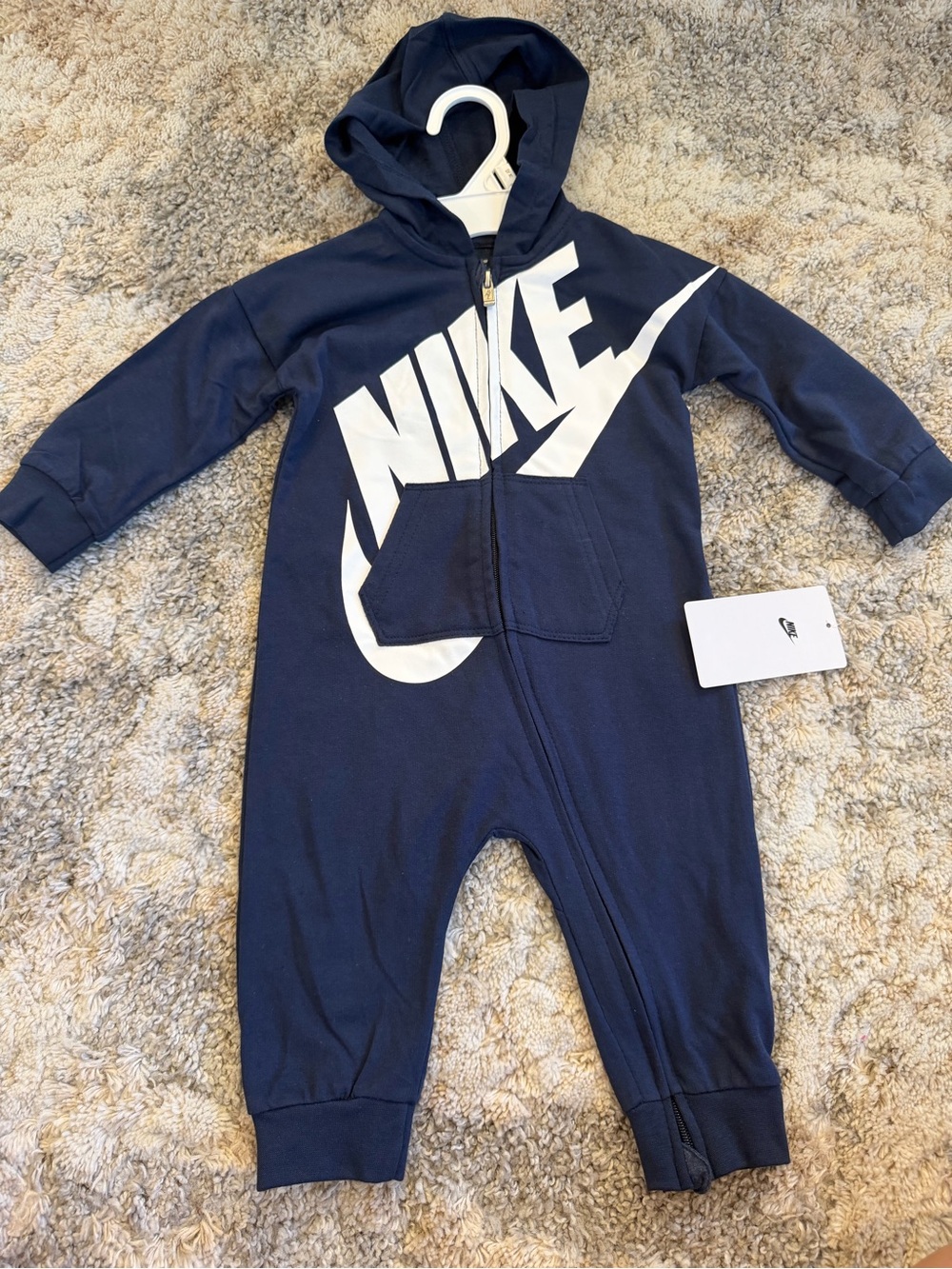 Nike Navy Blue Hooded One-Piece Bodysuit with White Logo